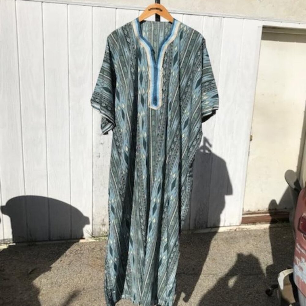 Handmade Authentic Moroccan Mens Caftan Kaftan Thobe Dishdasha Kameez Blue X-L